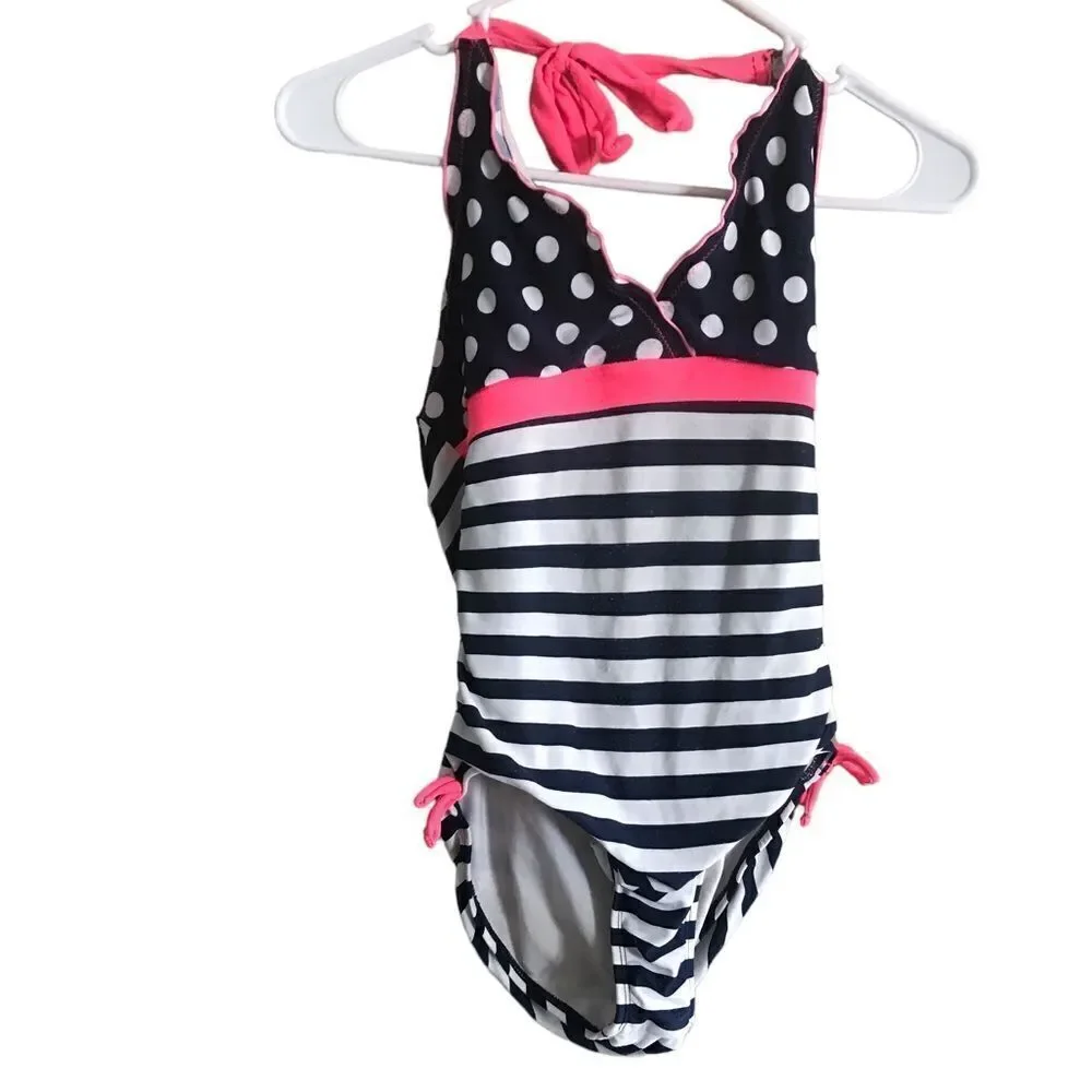 Xhilaration Size large girls blue pink and white bathing suit halter